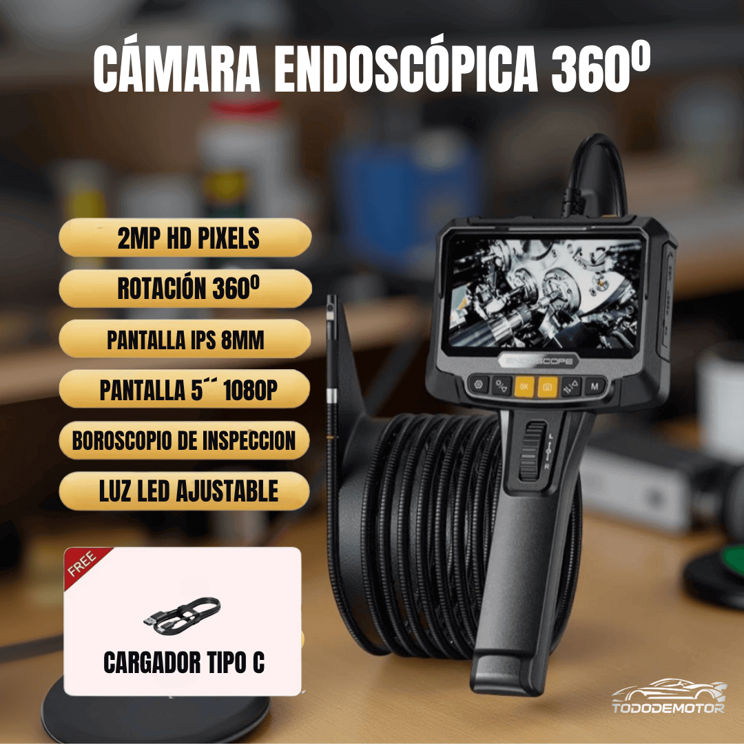 360 ° Cámara Endoscópica Industrial De Dirección, Boroscopio De Inspección De Lente Única Y Doble Con Pantalla IPS De 8Mm Y 5 ", 1080P Para Tubería De Motor De Coche