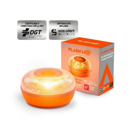 FlashLED SOS - Baliza V16 IoT Conectada a Telefónica y DGT + App SOS Alert