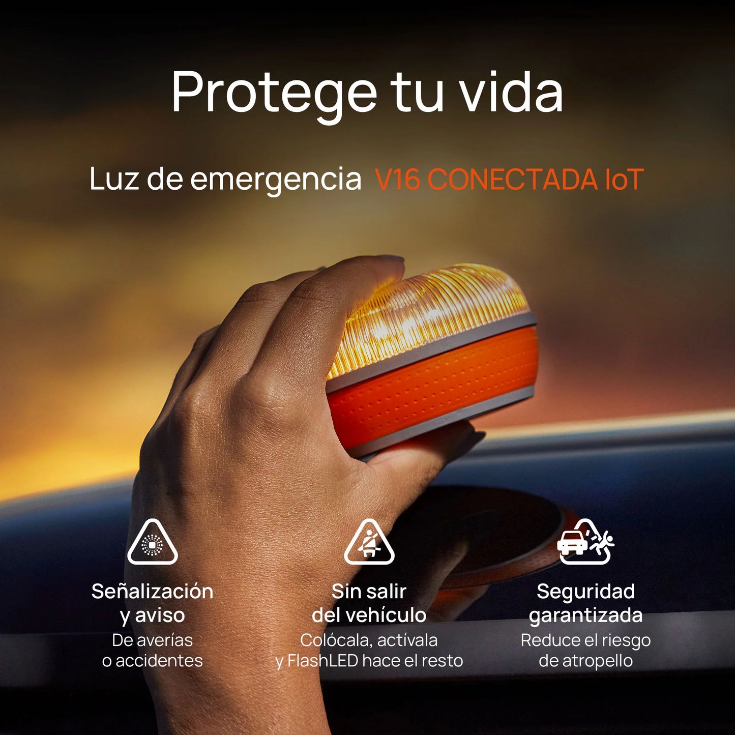 Pack de 2 FlashLED SOS Baliza V16 IoT Conectada a Telefónica y DGT + App SOS alert