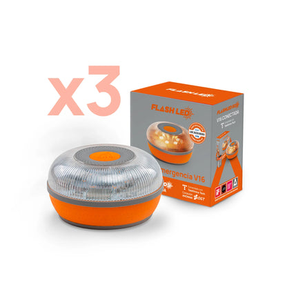Pack de 3 FlashLED SOS Baliza V16 IoT Conectada a Telefónica y DGT + App SOS alert